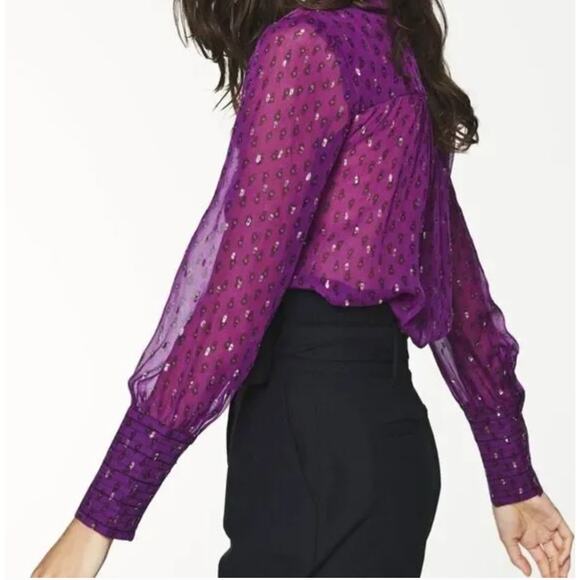 BA&SH Cabri Metallic Sheer Blouse Plum Purple Sz M {MM34} - Picture 4 of 9